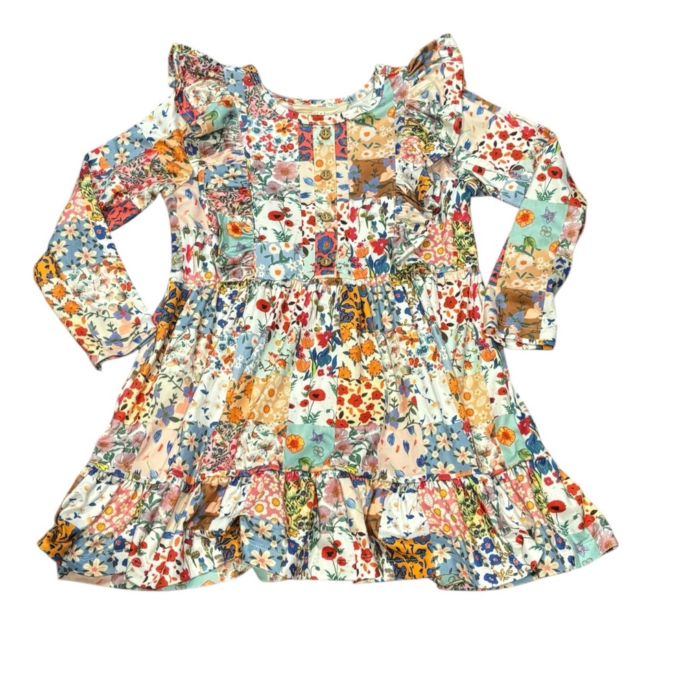 Mabel + Honey Flower Arrangement long sleeve babydoll dress Colorful Patchwork